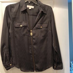 Michael Michael Kors blouse zip front black & white polka dot blouse sz s